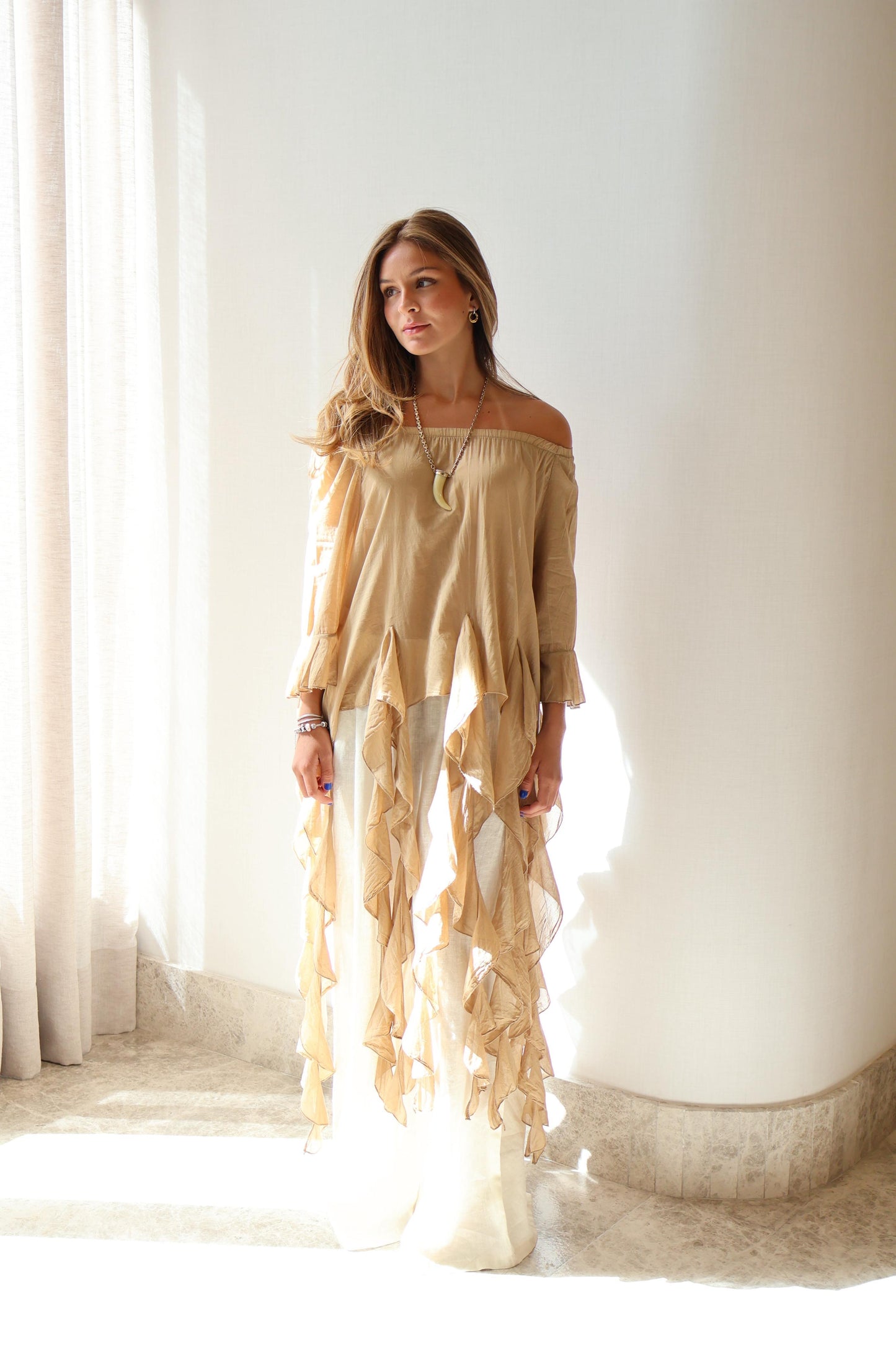 TOP TIRAS beige