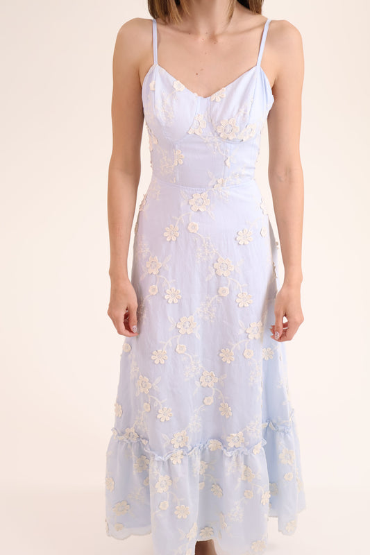 VESTIDO BORDADO FLOR azul