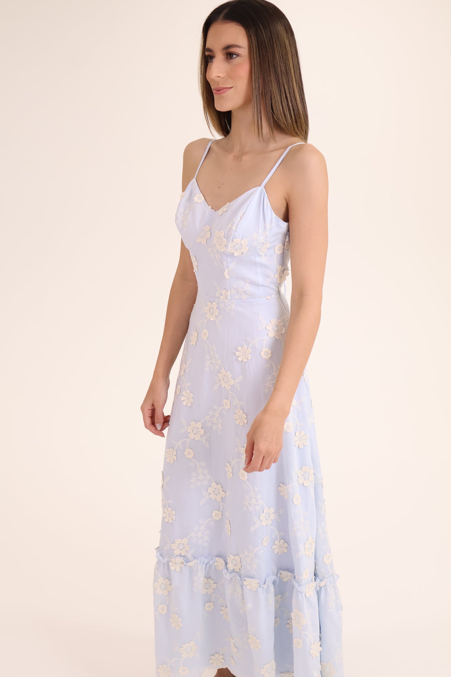VESTIDO BORDADO FLOR azul