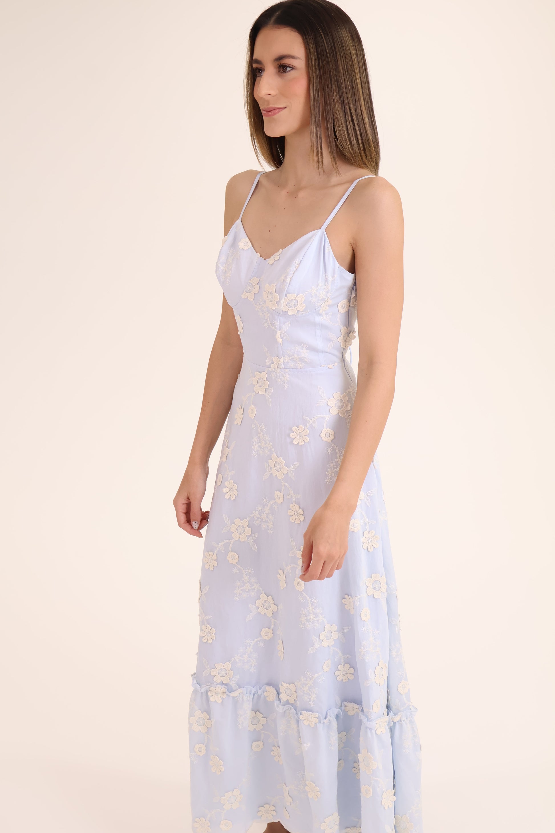 VESTIDO BORDADO FLOR azul