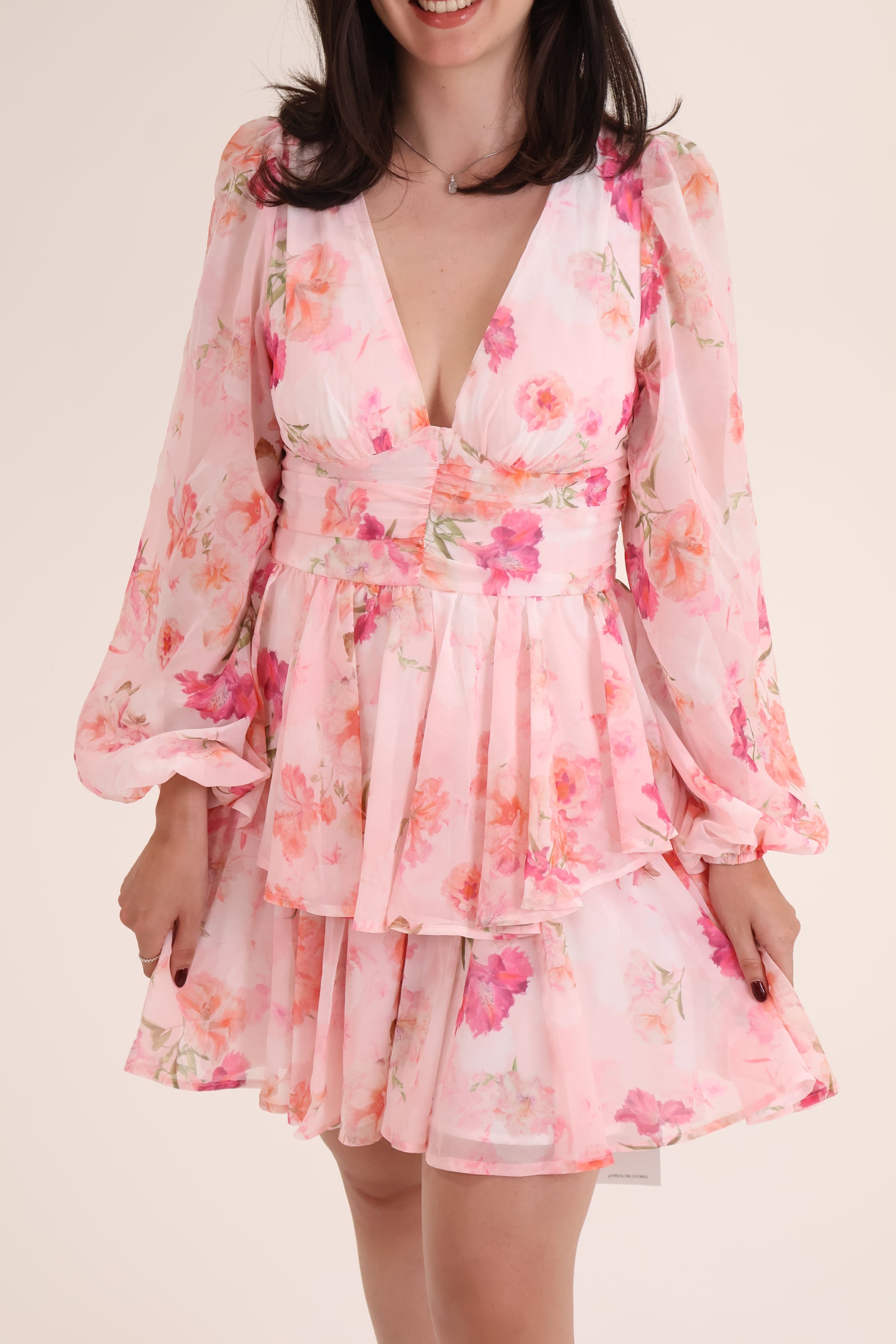 VESTIDO CORTO FLORES rosa