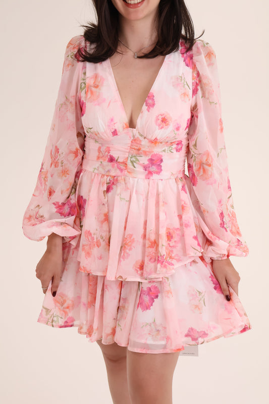 VESTIDO CORTO FLORES rosa